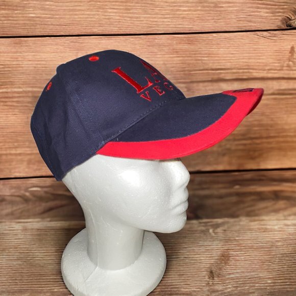 Adult NEW Embroidered Las Vegas Baseball Cap Navy Blue Red Adjustable - Picture 2 of 5